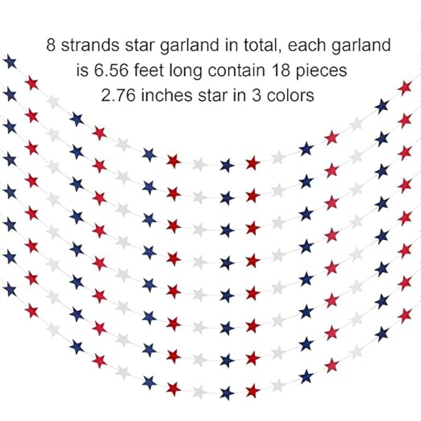 8 Strenge Patriotiske Stjerne Streamers Banner Guirlande til 4. juli, ZQKLA