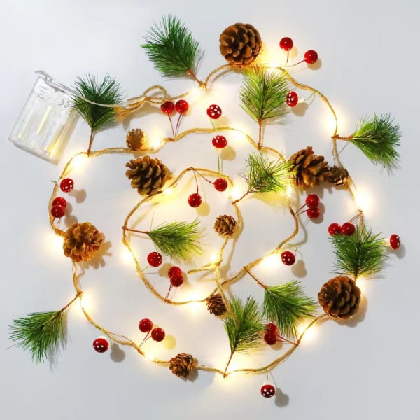 6,5 FT Pine Cone Christmas String Lights, 20 LED-batteridrift, ZQKLA