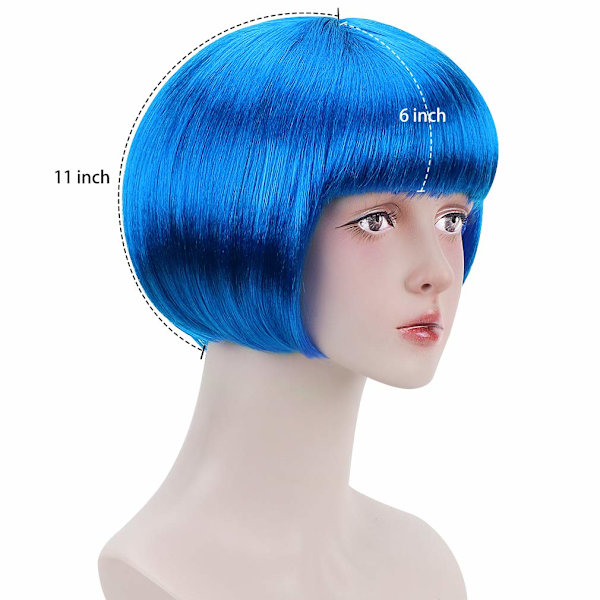 Blå kort bob- parykk for cosplay i flapper-stil - Syntetisk kostyme for kvinner, ZQKLA