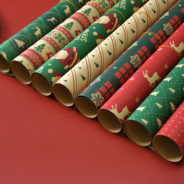 8 pakker med 8 mønstre julepapir med julemotiv Santa, ZQKLA