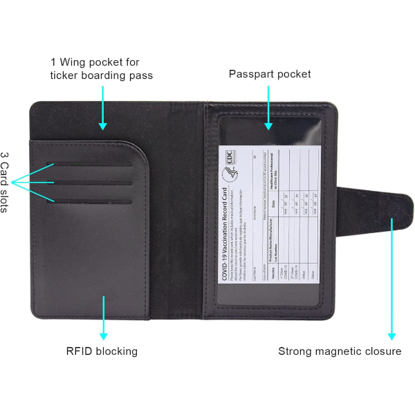Pass- og vaksinekortholders kombinasjon, passer for 4 x 3 vaksiner, ZQKLA