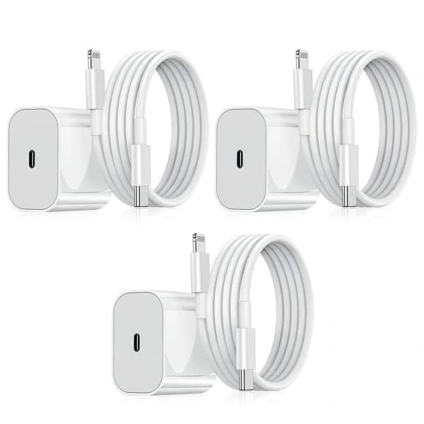 3-pakning - iPhone-lader - Hurtiglader - Adapter + 2m kabel 20W Lightning Hvit 3-pakning iPhone (NT) 3-pakning Lightning,su