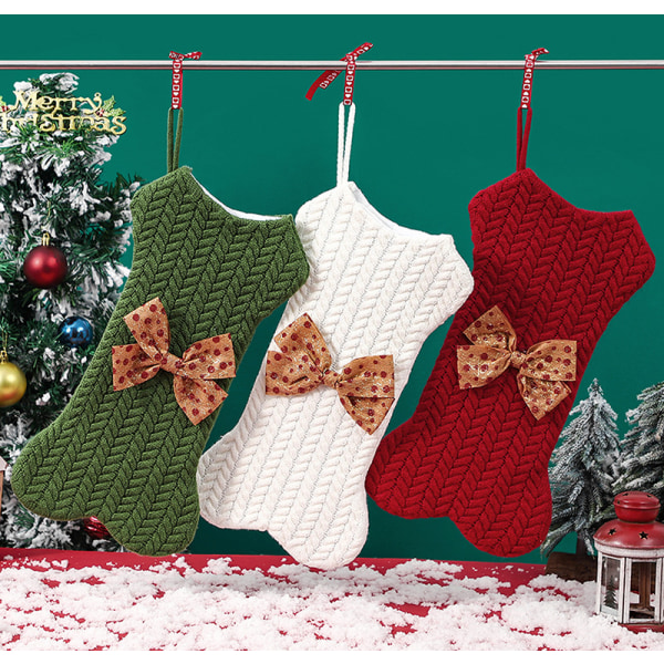 1 st (grön) Juldekoration stickad ull hängande presentpåse C