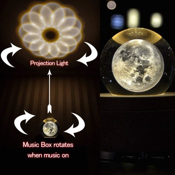 Projektions-LED-lampa - 3D Kristallkula Musikask Luminous Rota, ZQKLA