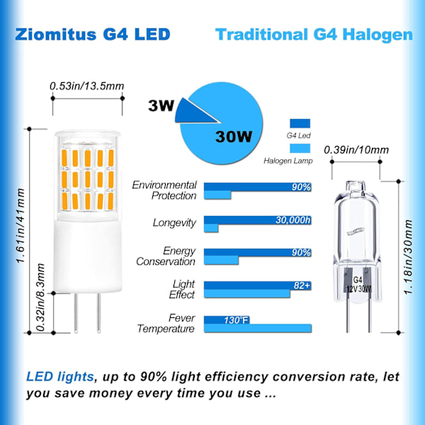 G4 3W LED Landskapslampor 12V-24V Varmvit 2700K, G4, ZQKLA