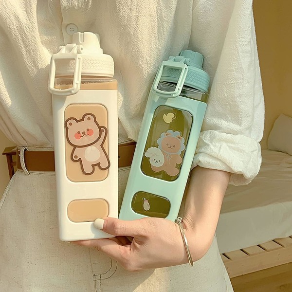 Kawaii-vesipullo pillillä ja tarralla 700 ml, ei vuoda, La, ZQKLA