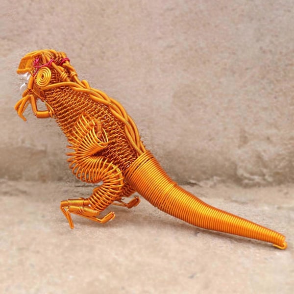 Metall Dinosaurpynt fargerik Aluminium Tråd Statue Håndverk for Hjem Soverom Kontor Skrivebord Dekorasjon Gaveutstyr Red S