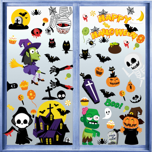 126Pcs Halloween Window Clings, Double-Sided Removable Windo,ZQKLA