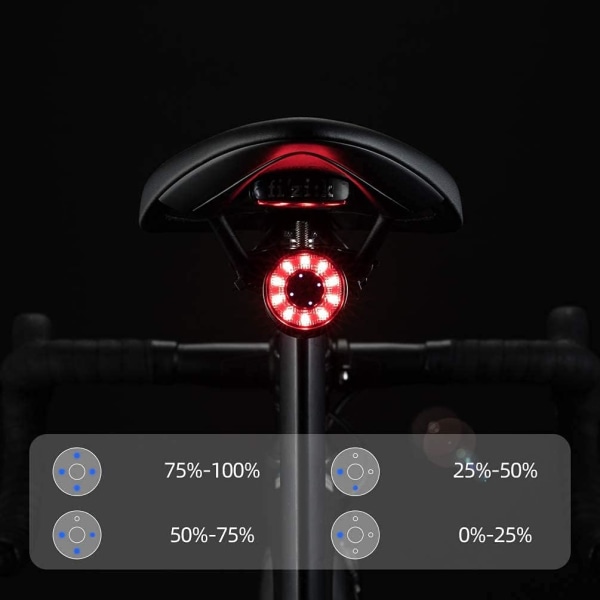 Smart cykel bakljus, USB uppladdningsbar bakljus för cykel, LED, ZQKLA