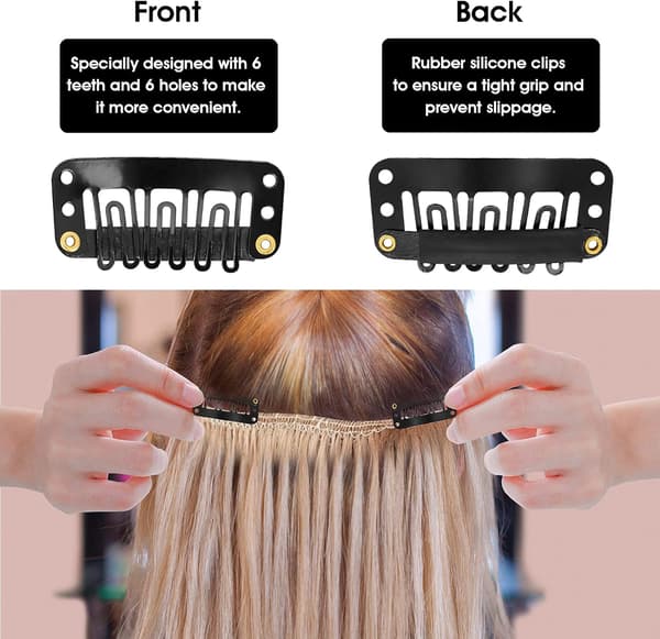 50 st Wig-klämmor Hårclips Svart Flätad 6 Tänder U-formad Si