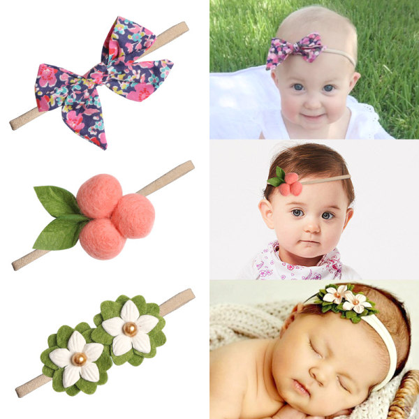 Baby Flickhårband Tyg Linne Rosetter Blommor, 1-pack Håraccessoar