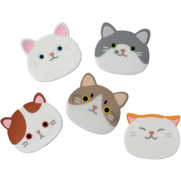 Sæt med 5 Cute Cat Cup Coasters måtter Silikone gummi ansigter i, ZQKLA