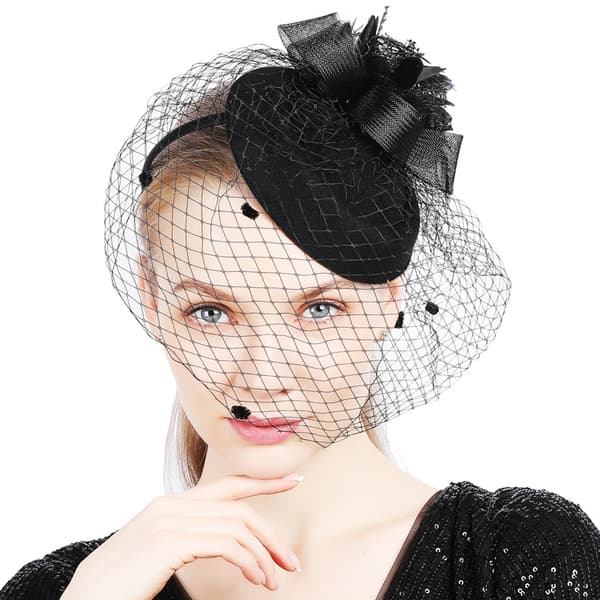Dewenwils Sløjfe Fascinator Hat Slør Mesh Pandebånd Til Kvinder (bla