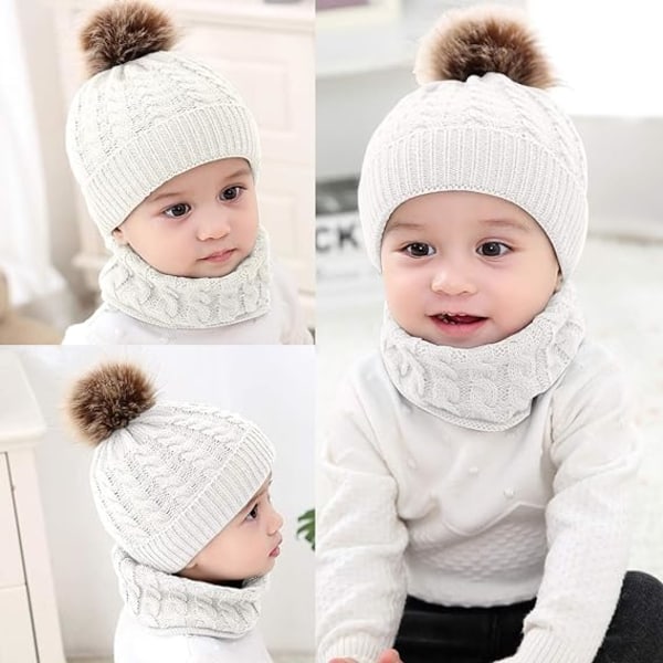 2ST Toddler Baby Stickad mössa Scarf Vinter Varm mössa cap med, ZQKLA