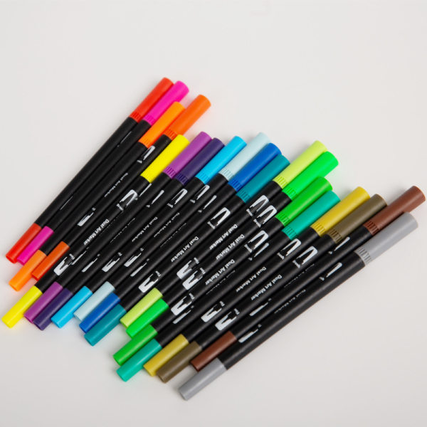 1 förpackning 36 färger svart dubbeländade markörer Soft Tip Color Marker