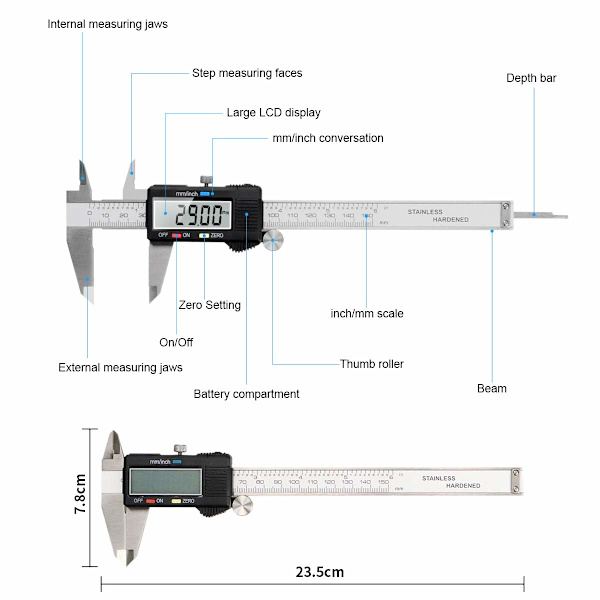 Skyvelære Digital Skyvelære 150mm Rustfritt Stål Stor LCD-skjerm, ZQKLA