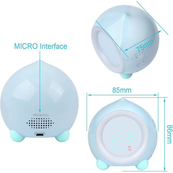 (Blå) Børnevækkeur Lysende Digital LED Lampe Alarm, ZQKLA