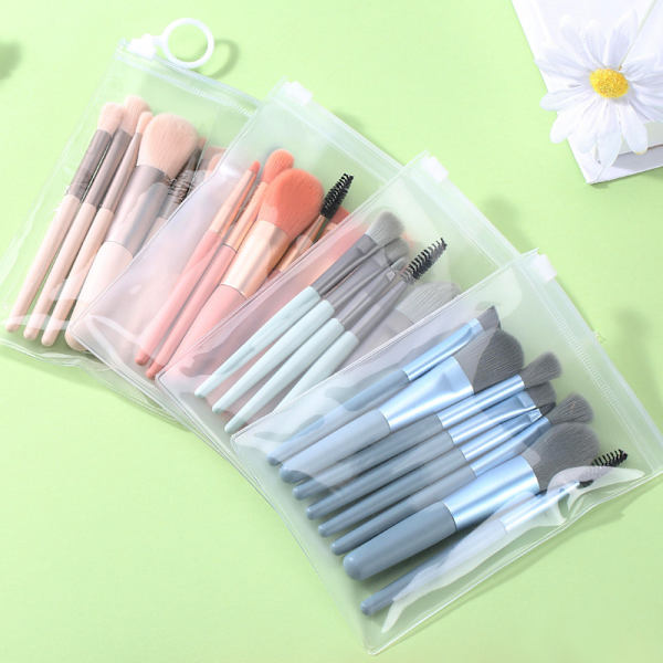 8 Macaron Matta Mini Sminkborste Set med Plast Handtag Bärbar sof