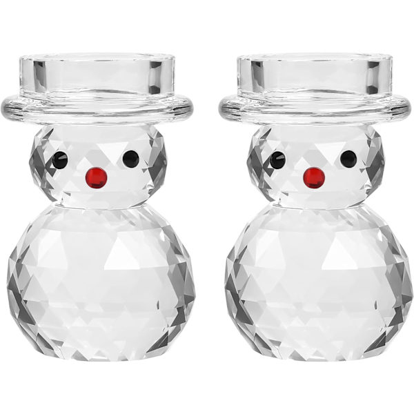 Snögubbe Kristall Ljusstakar Set om 2, 4.33 Tum Hög Kristaller, ZQKLA
