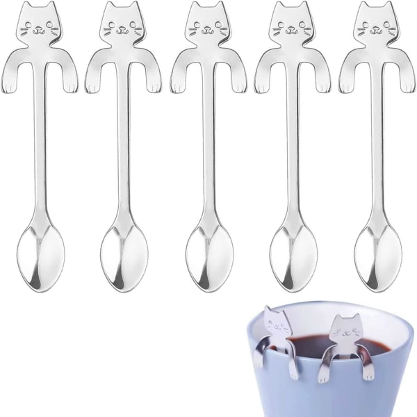 5Pcs 11.7x3.2cm Cat Teaspoon Stainless Steel Teaspoon Hangin,ZQKLA