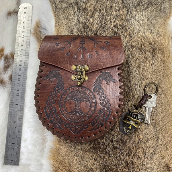 Brun Embosseret Bæltetaske, Vintage Viking Læder Mavebælte P,ZQKLA