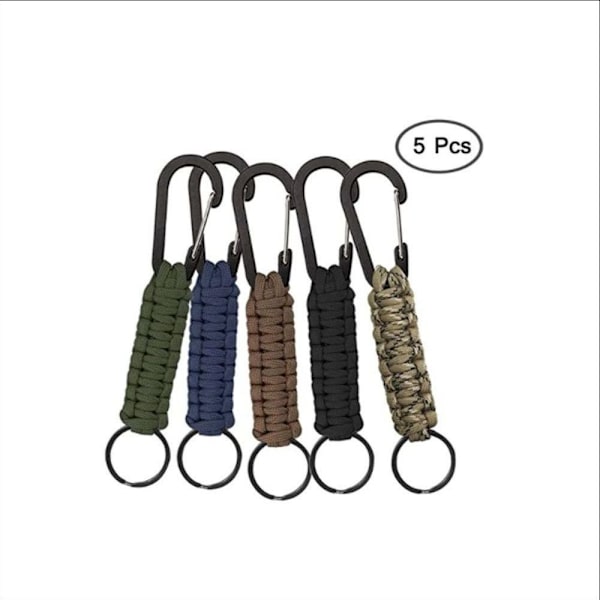 5 kappaleen pakkaus paracord-avaimenperiä karabiinilla, punottu kaulanauha, ZQKLA