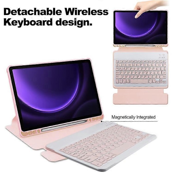 Yhteensopiva Samsung Galaxy Tab S9 FE Kotelo Nahka+Akryyli Pyörivä Jalusta Suojus Bluetooth-näppäimistöllä Pink