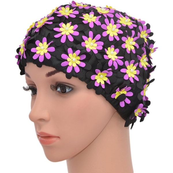 Badehette for kvinner med blomsterblader, retro stil, ZQKLA