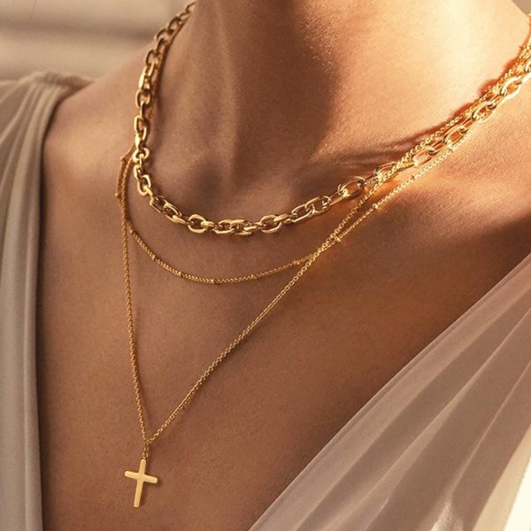 Cross Necklace for Men, Gold Mens Cross Necklaces Stainless ,ZQKLA