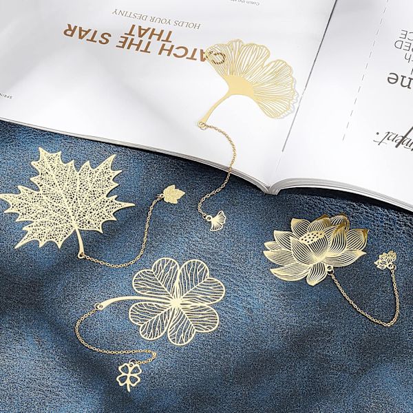 Guld Bogmærker 4 Designs Hul Bogmærke Lønneblad Ginkgo L,ZQKLA