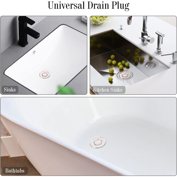 2 kpl Universal Basin Stopper (Rose Gold), Pop Up Sink Plug, ZQKLA