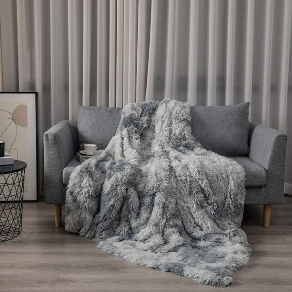 Tæppe, Fluffy Faux Fur Tæppe 160x200cm, Grå Fleece Plai, ZQKLA