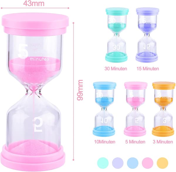 5 Farvede Timeglas, 3, 5, 10, 15 og 30 Minutter, Timeglas Køkken