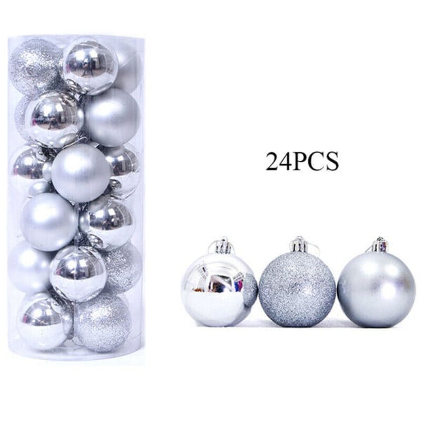 24 kpl Christmas Glitter Ball Ornaments Xmas Tree Balls Hanging Pa