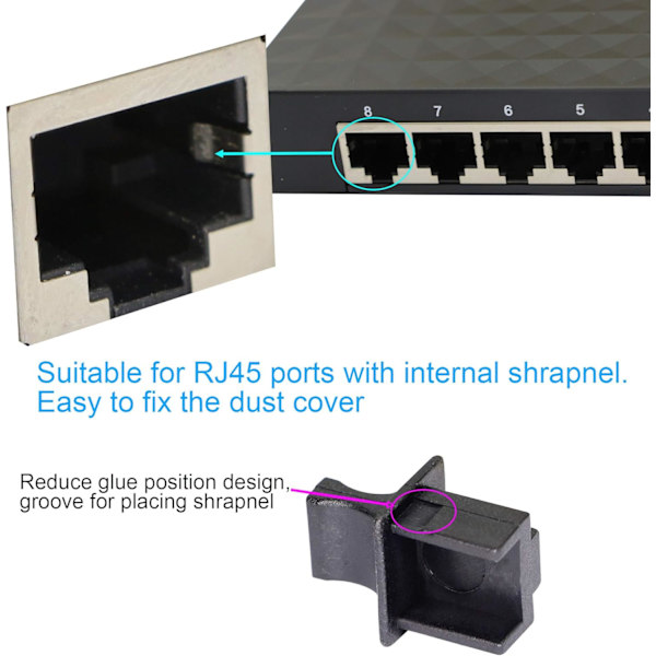 50-pack dammskydd för RJ45 Ethernet-hubb, svart