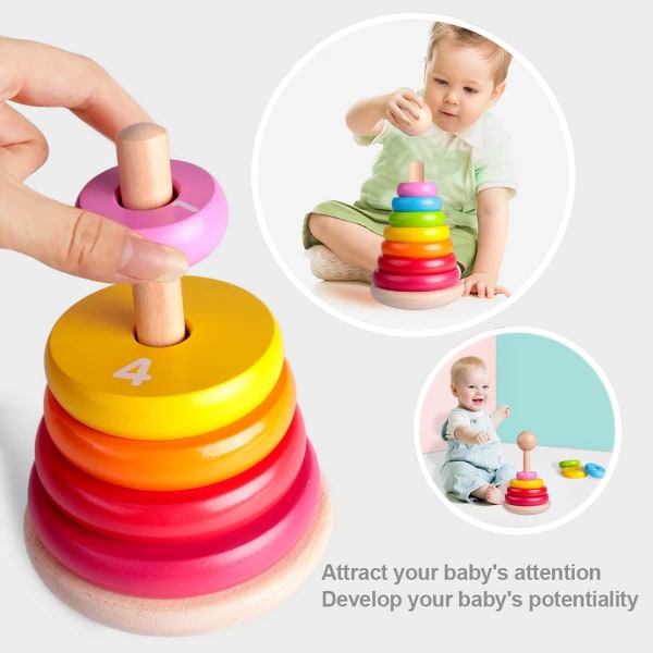 Rainbow Pyramid baby , färgglada staplingsringar Educational Woo