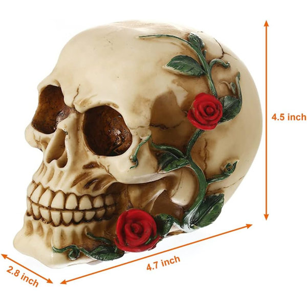 Human Skull Wish Rose Resin Staty Small Size Head Sculpture, ZQKLA