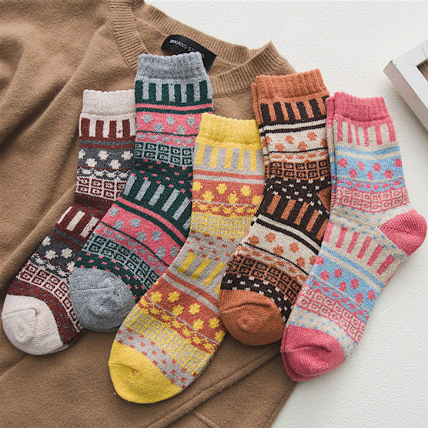 5 Par Damsockor Vinter Ull Varma Tjocka Crew Fuzzy Sock f,ZQKLA