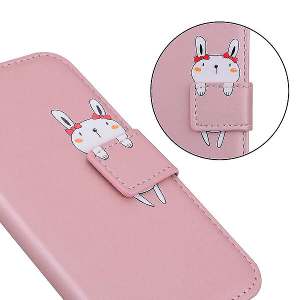 Kompatibel med Xiaomi Mi 11 Lite 5g Sød Tegneserie Dyr Læderpung Flip Kreativ Magnetisk Beskyttende Cover - Rosegold Kanin