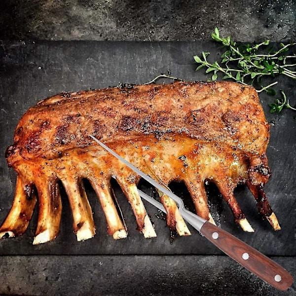 Grillgaffel i rustfrit stål med træhåndtag, 30 cm stegegaffel med to tænder