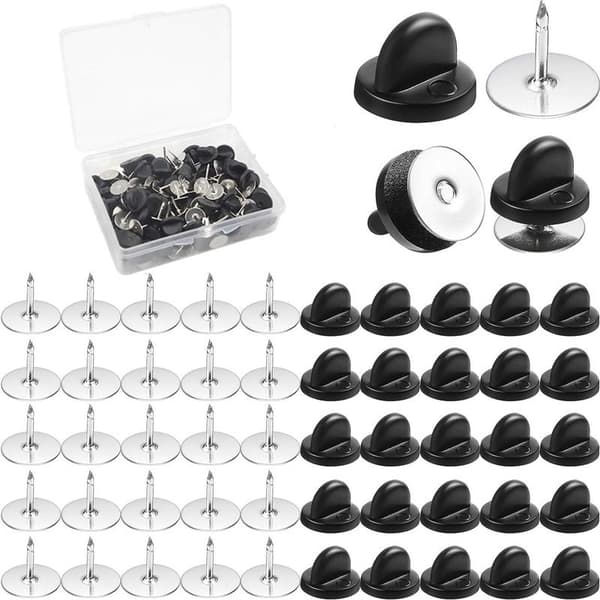50 Par Slips-Bakker Tie Tacks Blanke Pins med Gummibakker