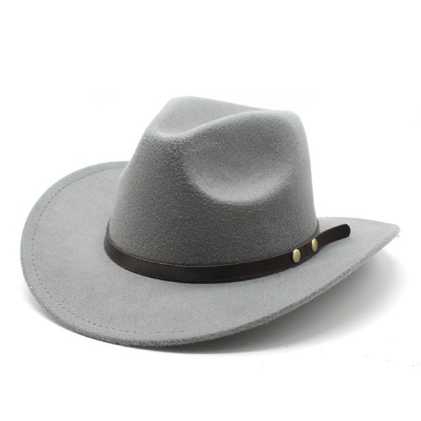 Amerikansk western cowboyhatt i filt - herre- og damehatt for ridning - bredbremmet imitert ull jazzhatt grey