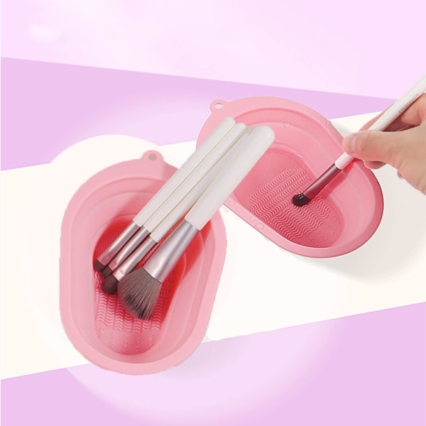 (Pink) Silikone makeup børste rengøringsmåtte, foldbar bærbar, ZQKLA