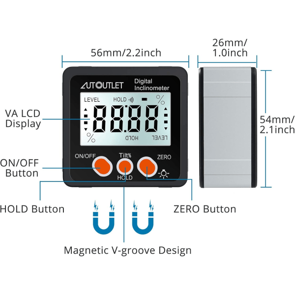 Digital skråmåler vinkelmåler 4*90° Level Box Angle Finder, ZQKLA