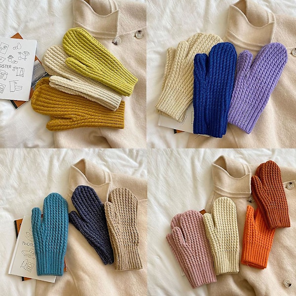 Vintervirkade handskar helfinger stickade vantar enfärgad varma handskar Beige