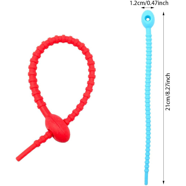 21 stk. Farverige Silikone Twist Ties, Kabel Ledning Wrap Manageme, ZQKLA