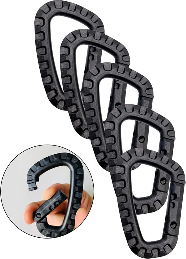 Set med 5 plastkarbinhakar - Svart - D-formad, ZQKLA