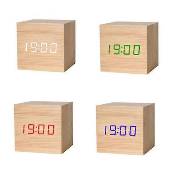 Digital Väckarklocka 12/24H Format Justerbar Ljusstyrka Röststyrning Energisparläge Temperatur Datumvisning Batteri light brown