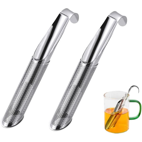 2-pack Rostfritt Stål Te-filter Återanvändbart Te-diffusor Lång, ZQKLA