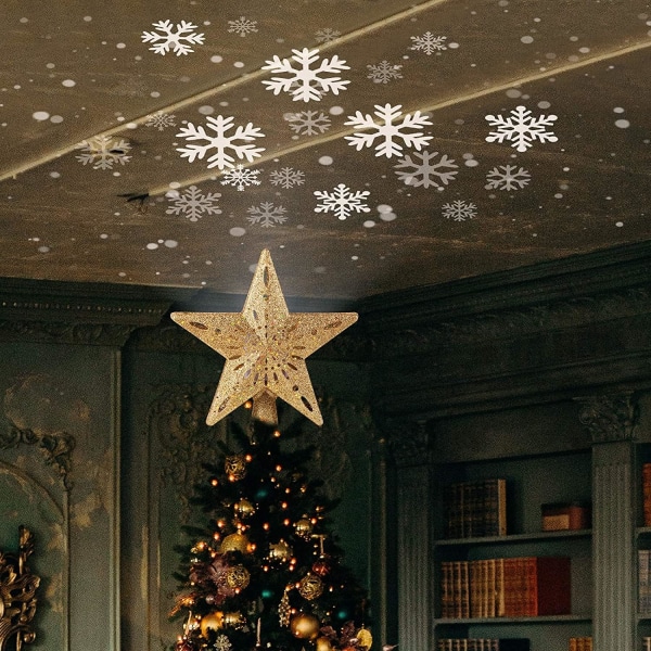 Christmas Star Tree Topper med indbygget Led Snowflake Proje, ZQKLA